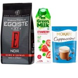 Кофе в зернах, соевый напиток и Mokate Cappuccino